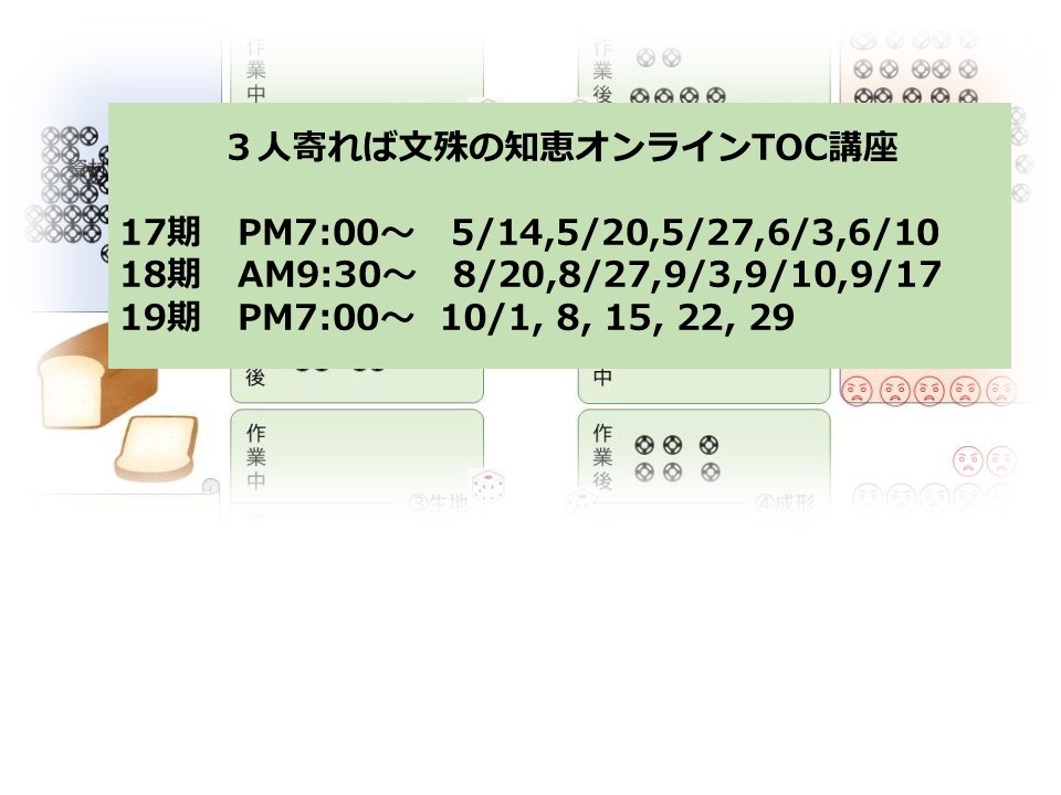 【募集中】3人寄れば文殊の知恵オンラインTOC講座(全5回)第17期、第18期、第19期